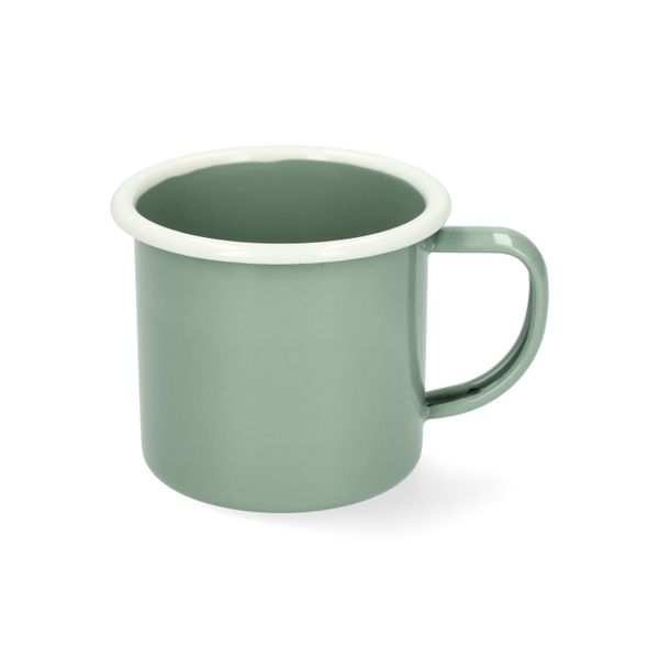 Beker met oor, emaille, grijsgroen/wit, Ø8 cm