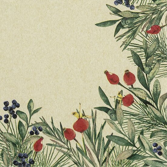 Eco servetten 33x33cm van gerecycled/ongebleekt papier - Rosehip and Evergreen