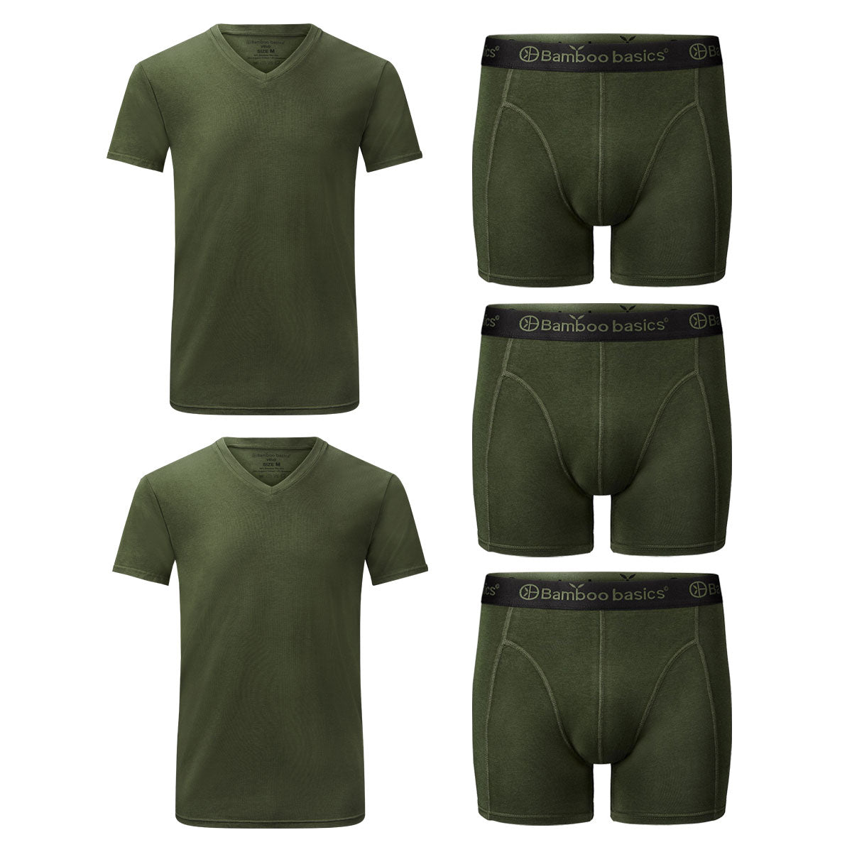 Voordeelbundel: T-shirts V-hals (2-pack) + Boxershorts (3-pack) - ARMY