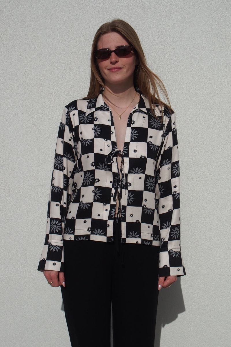 JAN 'N JUNE  Blouse Stropdas Kaluz Bloemen Vierkante Print