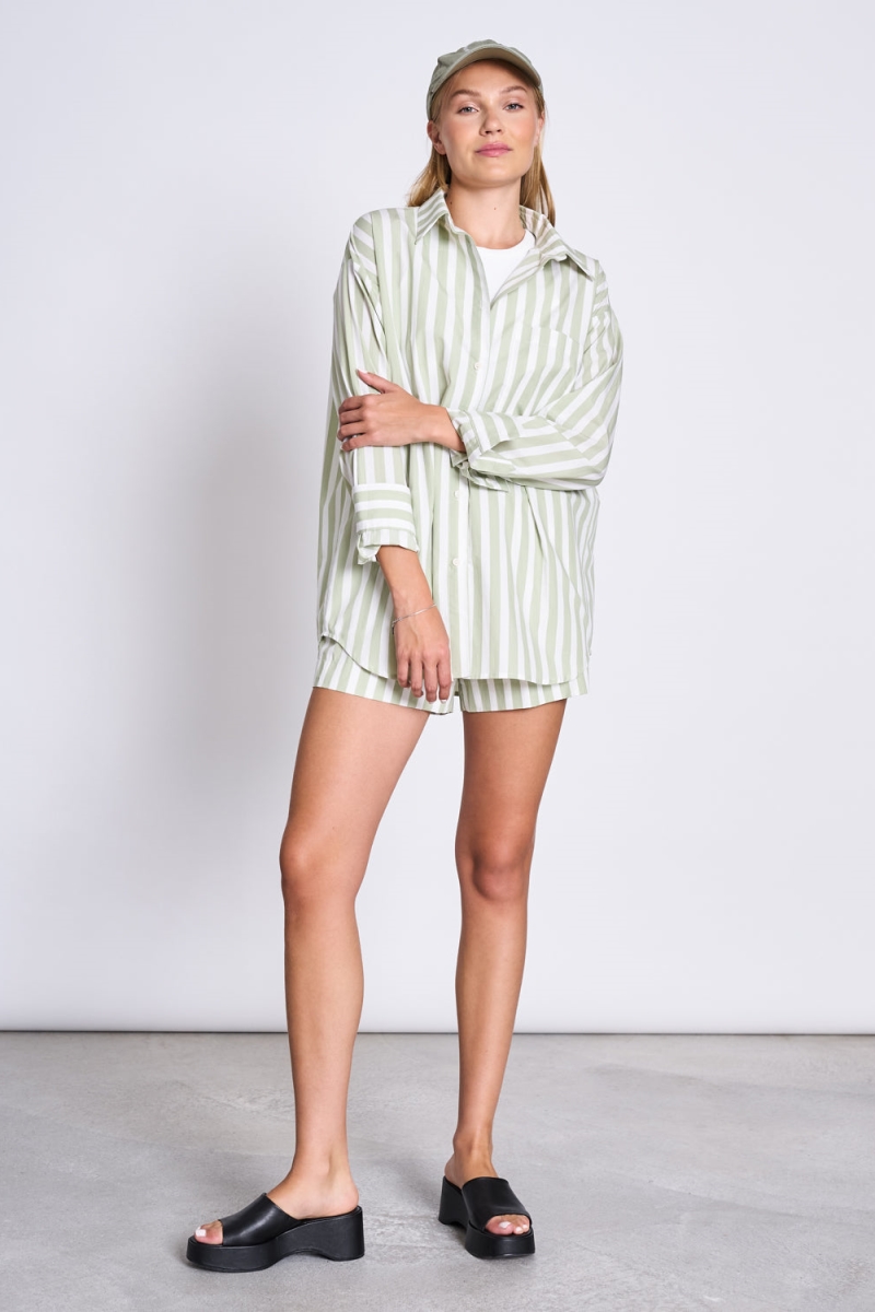 JAN 'N JUNE  Oversized Overhemd Mamro Pistache Gestreept