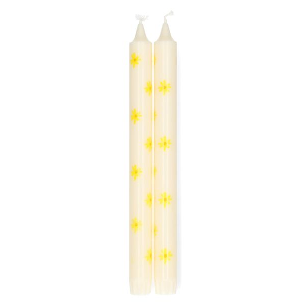 Dinerkaarsen, gele bloemen, 25 cm, 2 stuks