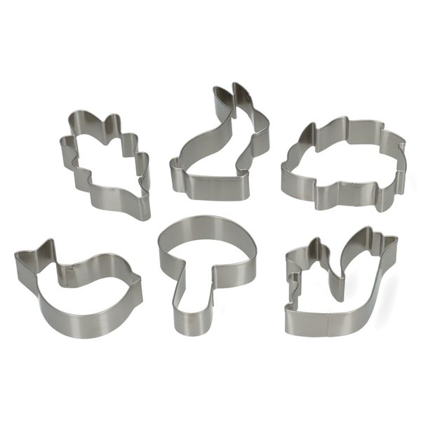 Uitsteekvormen, recycled rvs, set van 6 bosdieren