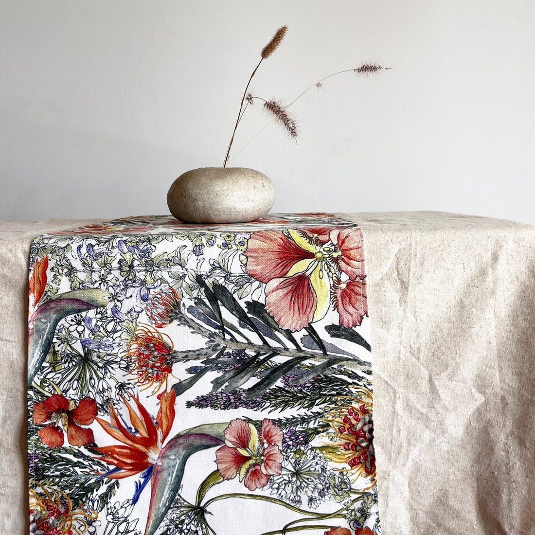 Floral Table Runner Recycled Plastic - Orange Fynbos