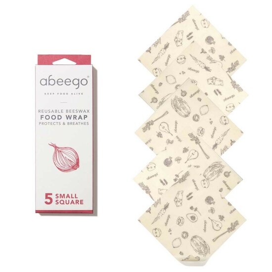 Abeego Beeswax Food wrap small square, set van 5 bijenwas doeken.