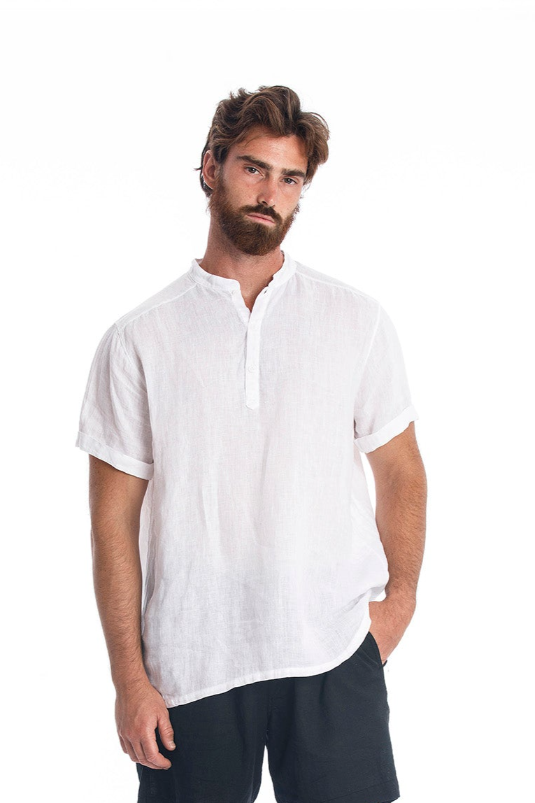 RAVENS VIEW IBIZA mannen vegan Linnen Shirt Brad Wit