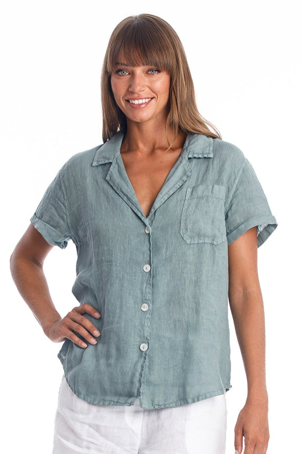 RAVENS VIEW IBIZA  Linnen Shirt Elly Chinois Groen