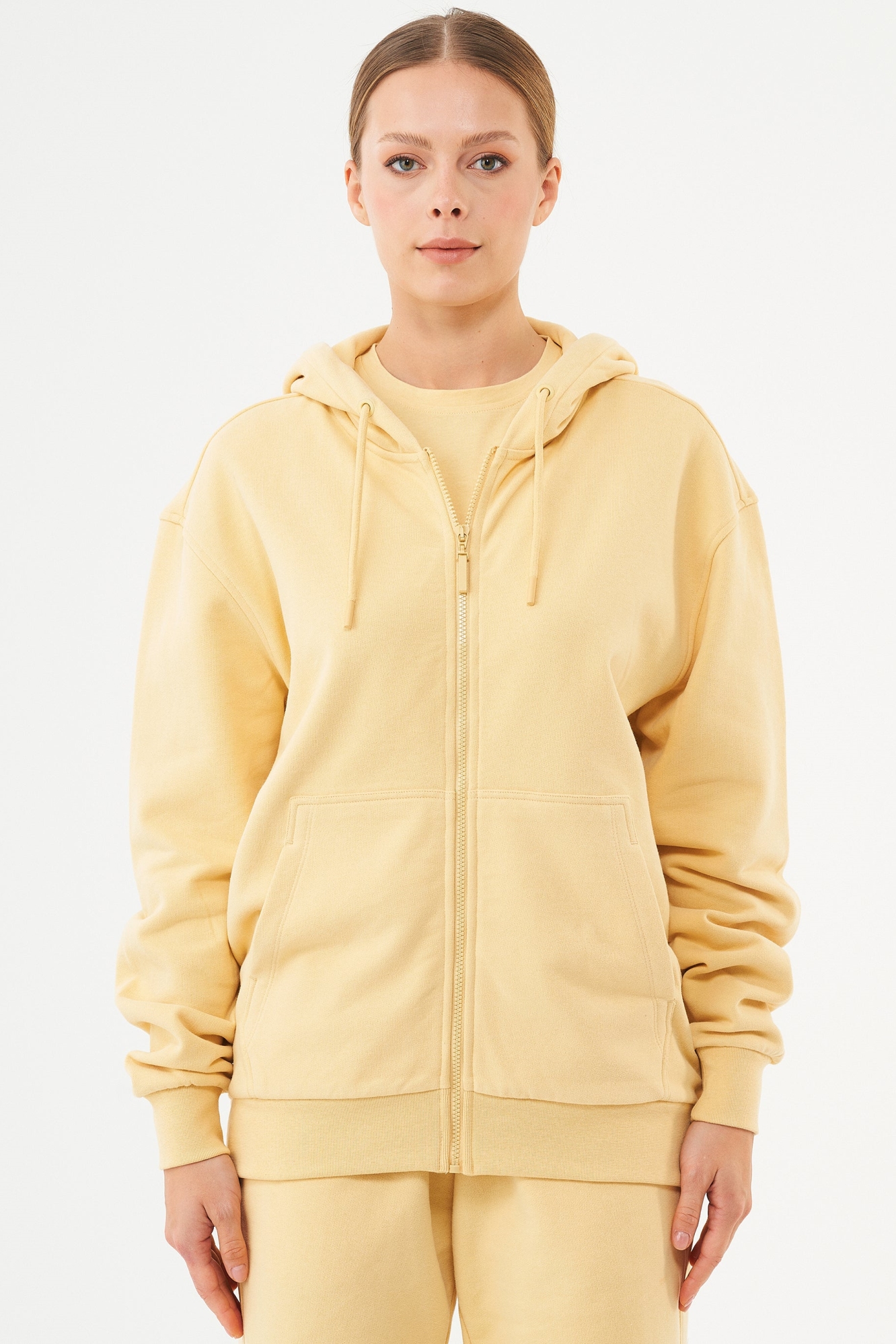 ORGANICATION mannen vegan Unisex Zip-Up Hoodie Junda Soft Yellow