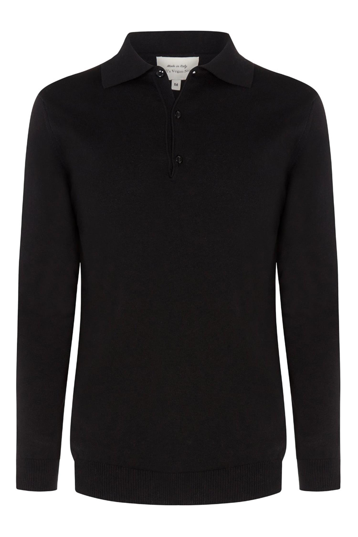 Will's Vegan Store mannen vegan Polo Longsleeve Recycled Zwart