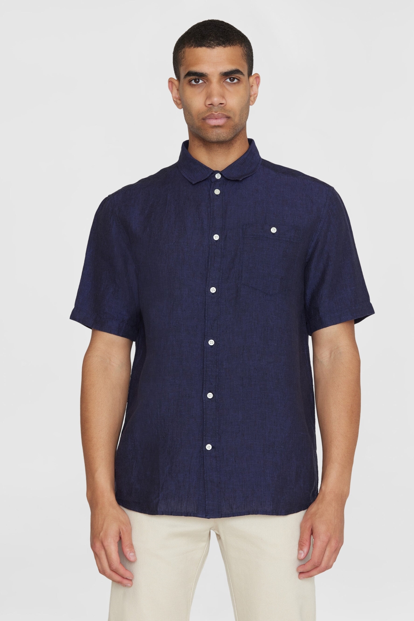KnowledgeCotton Apparel mannen vegan Shirt Met Korte Mouwen, Op Maat Gemaakt, Total Eclipse