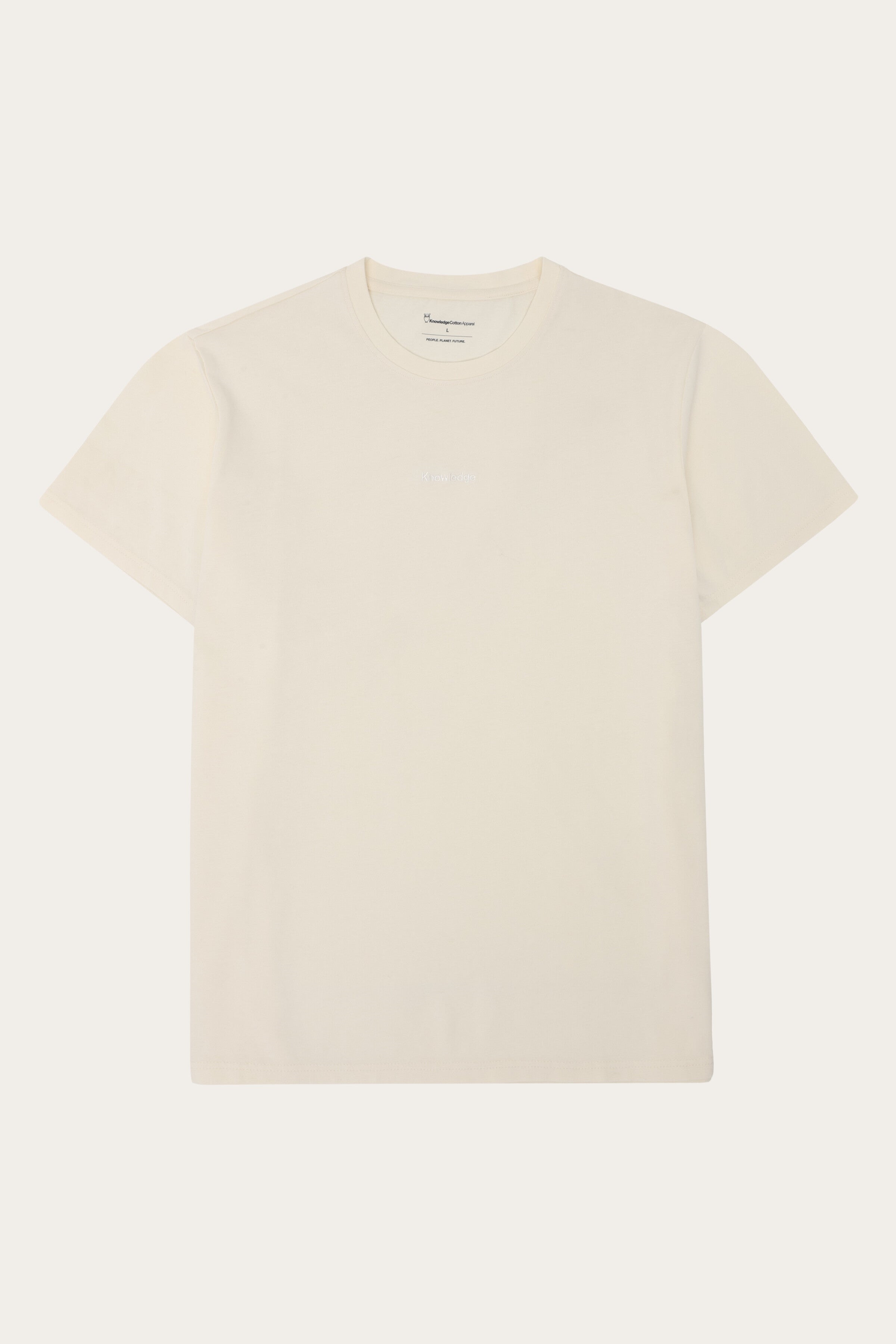 KnowledgeCotton Apparel mannen vegan T-Shirt Voor Heren Met Geborduurde Afbeelding Van Een Witte Zilverreiger Op De Borst.