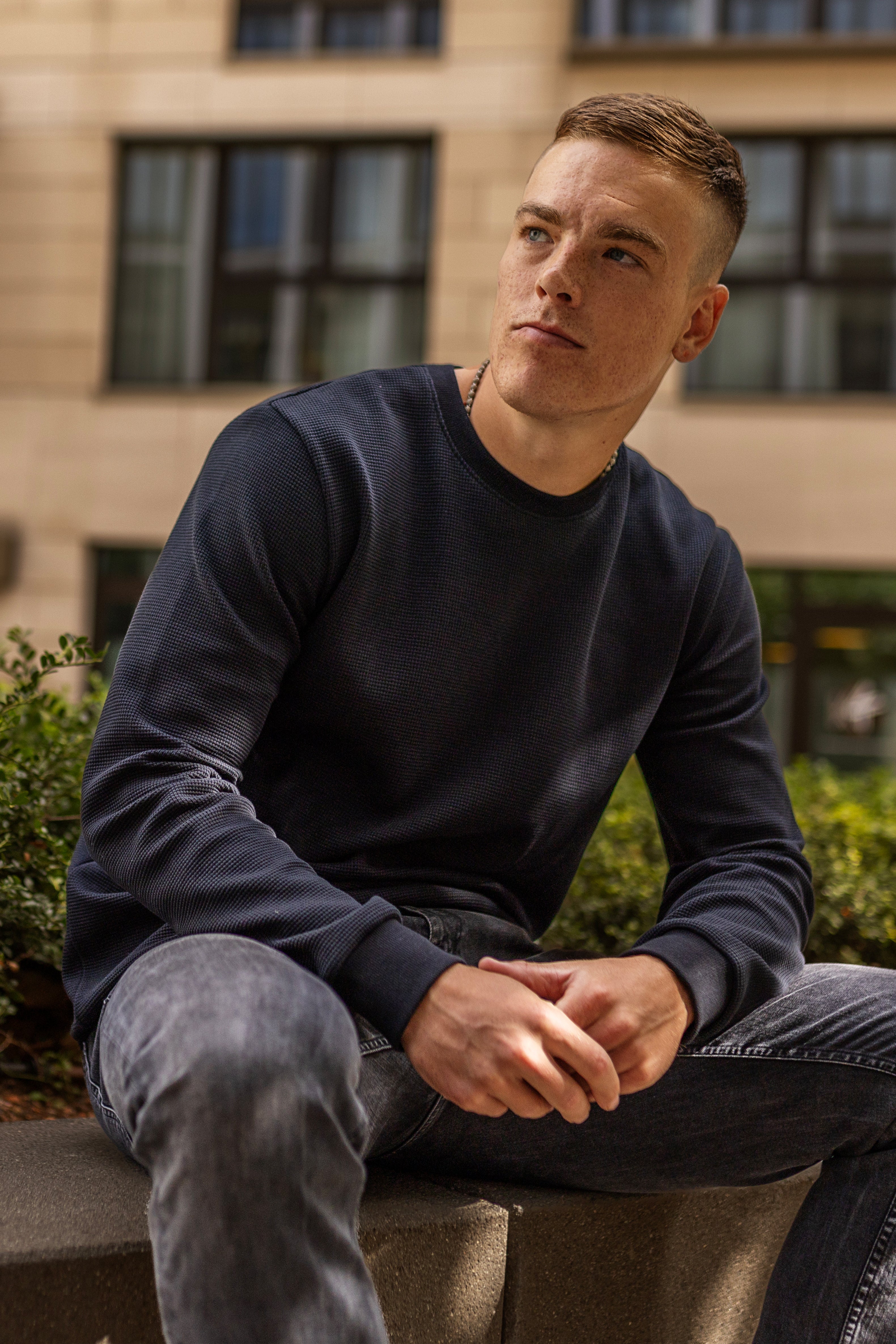 DIRTS mannen vegan Longsleeve Wafel Piqué Zwart