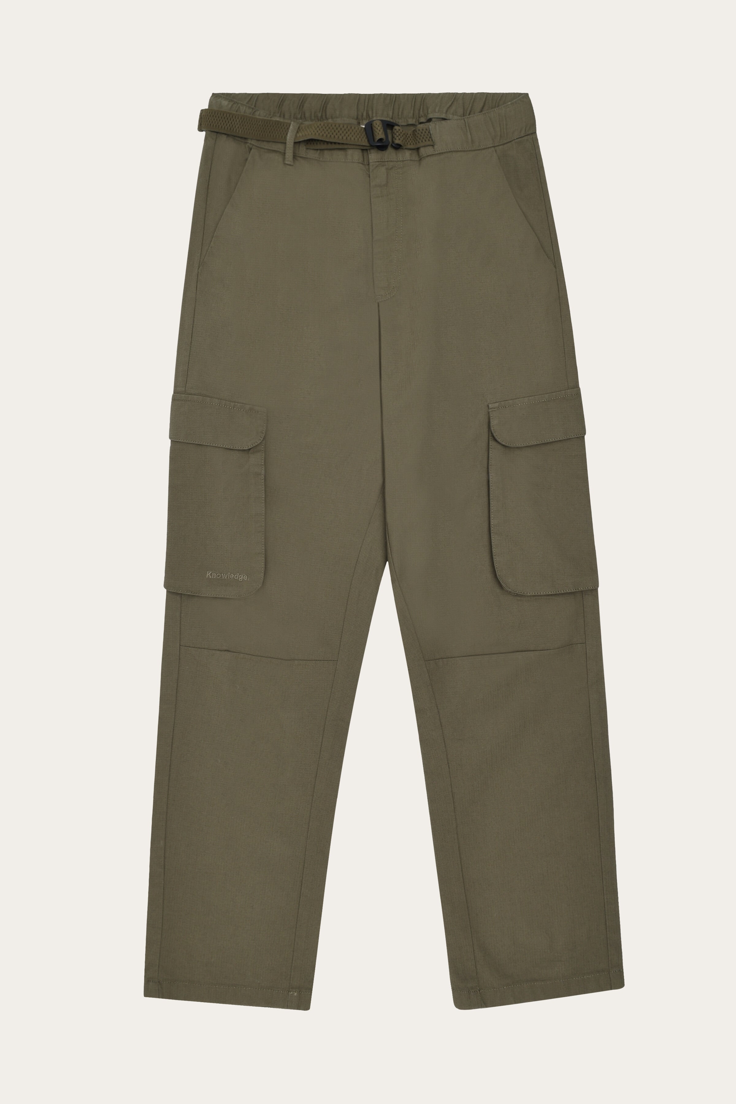 KnowledgeCotton Apparel mannen vegan Cargobroek Flint Ripstop Riem Gebrand Olijf