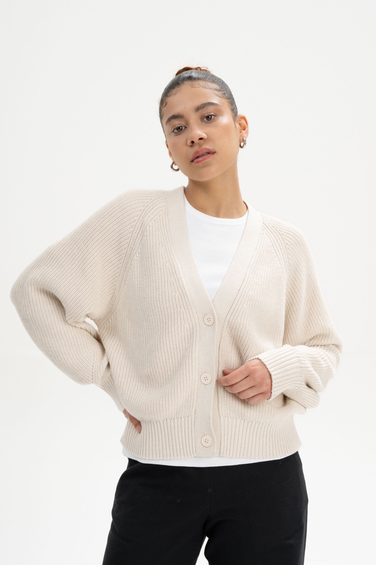 MELA  Ribgebreide Cardigan Bhuma CrÃ¨me Melange