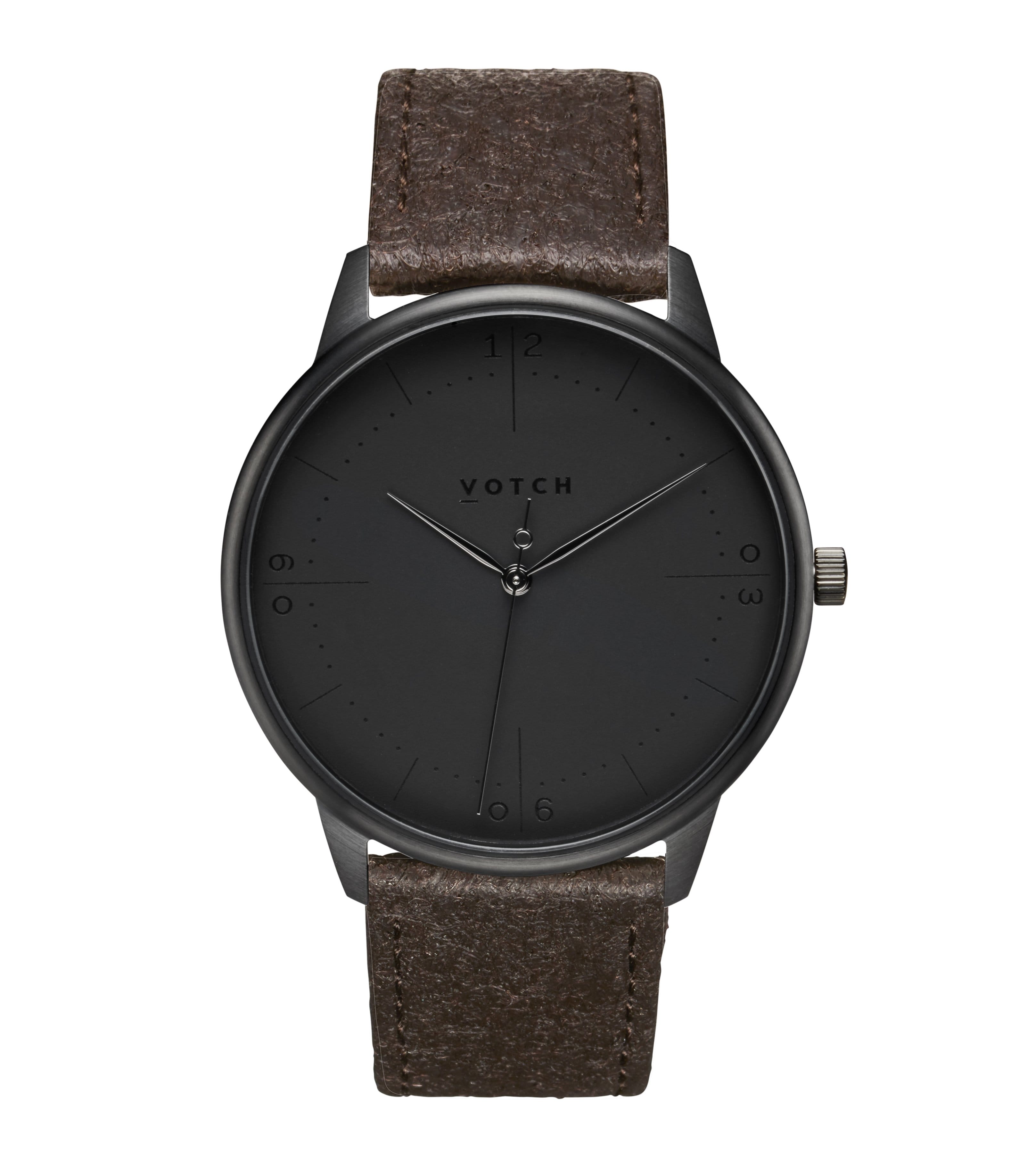 Votch mannen vegan Horloge Aalto Zwart & Bruin Piñatex - Zwart
