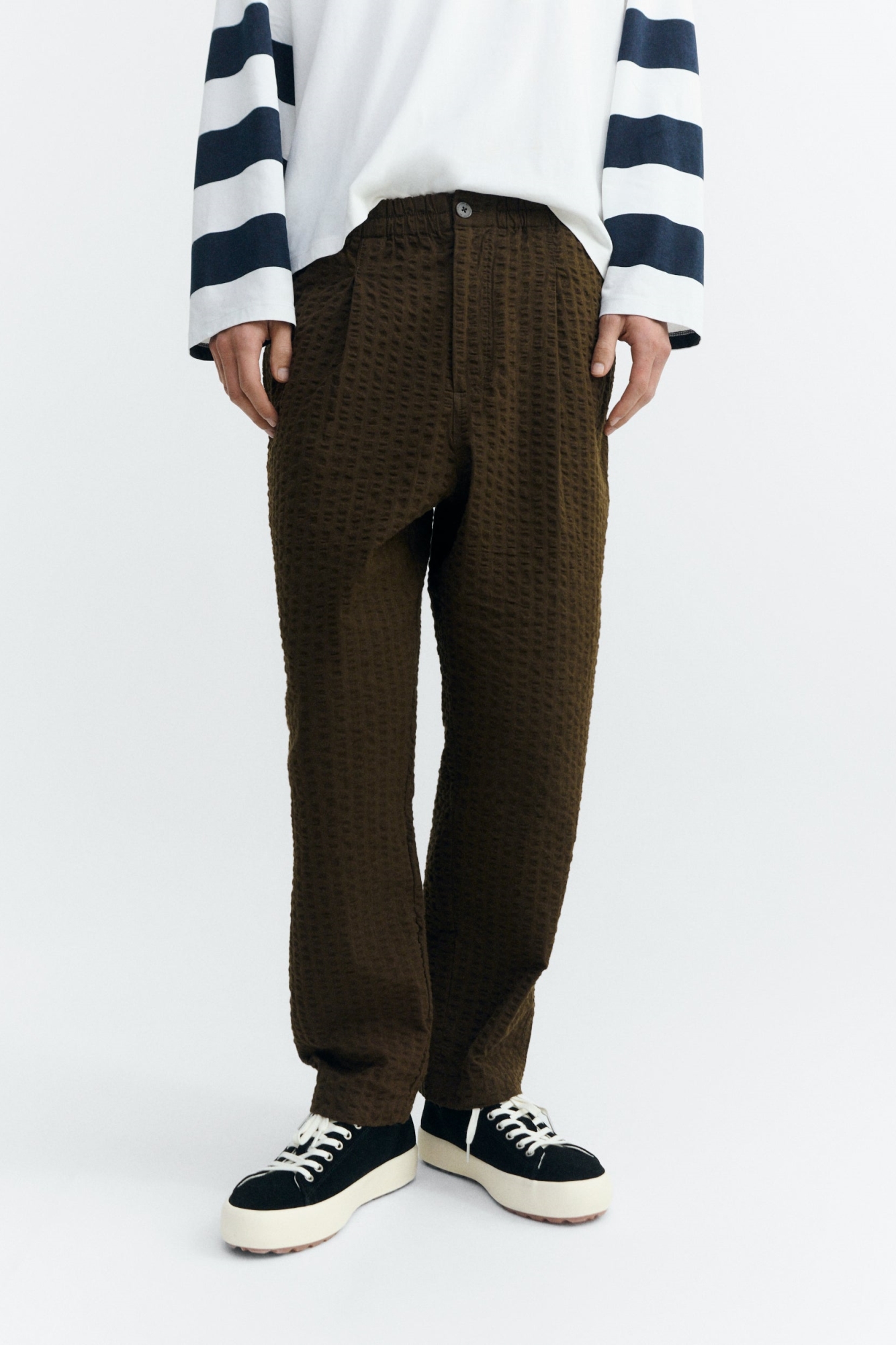 Thinking MU mannen vegan Broek Loose Luc Seersucker Bruin