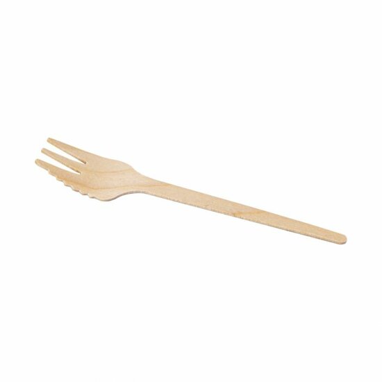 FSC houten snackvorkje met snijrand 14cm, voordeelpak met 100 bio vorkjes