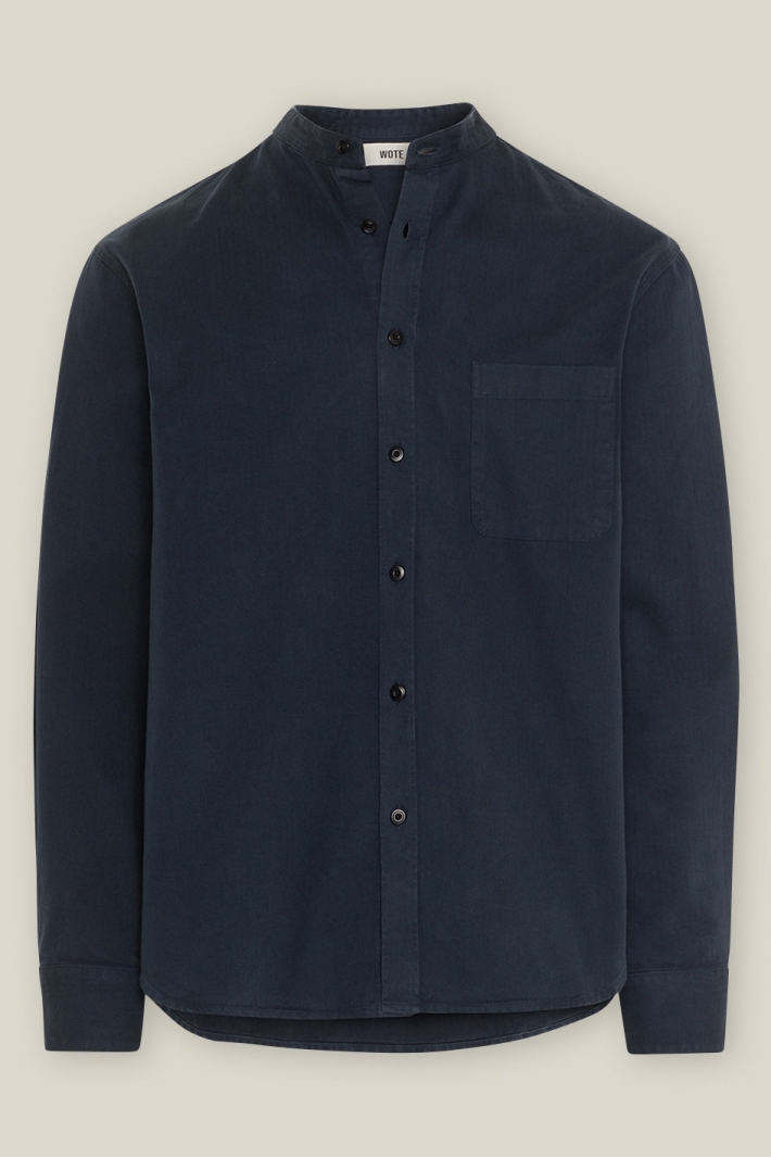 WOTE mannen vegan Overhemd Opstaande Kraag Donkerblauw
