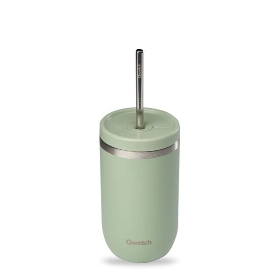 Qwetch Insulated Cold Cup Linden 470ml - Dubbelwandige RVS beker met rietje