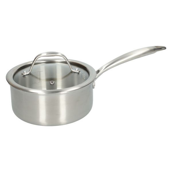 Steelpan met glazen deksel, 3-laags, rvs, PFAS-vrij, Ø16 cm