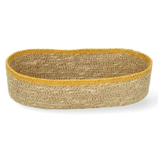 Ovaal mandje naturel, zeegras, geel, 28 cm x 14 cm