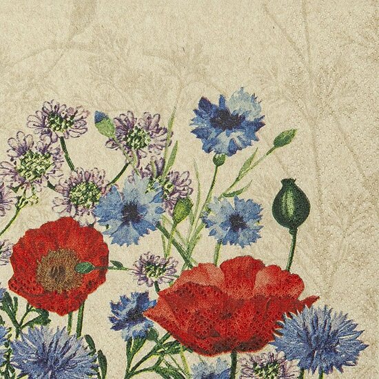 Cocktail servet Eco Line Wild Poppies, 25x25cm gerecycled/ongebleekt