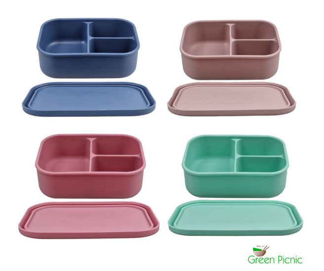 Kooleco silicone Bento Box, 3-vaks lunchtrommel - Diverse kleuren