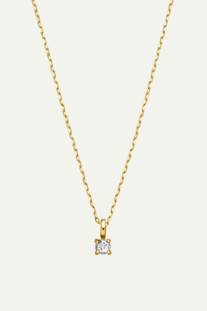 Dear Darling Berlin  Ketting Geboortesteen 14 April Echt Goud En Bergkristal