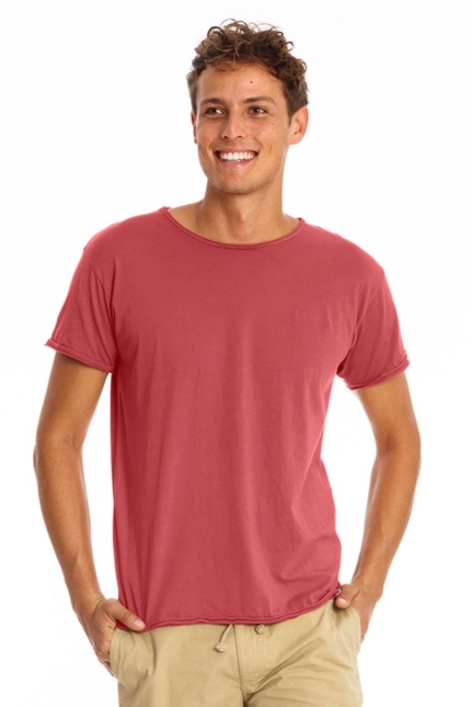RAVENS VIEW IBIZA mannen vegan T-Shirt Het Ronde Wilde Rood Van De Aarde Van De Hals