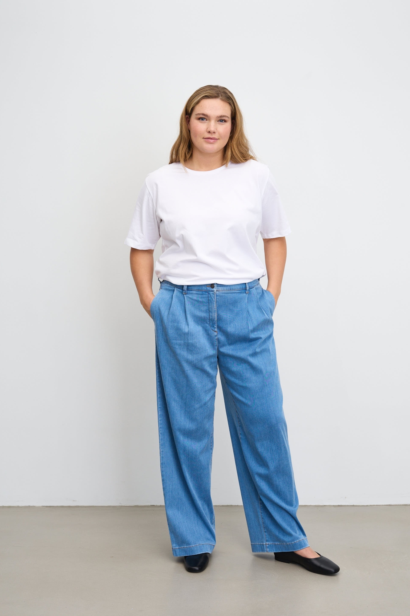 LAURIE  Broek Losse Debbie Middellange Gewassen Blauwe Denim