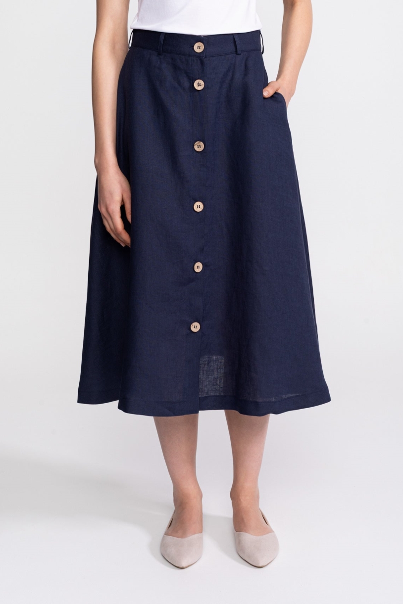 De IONESCU  Midi Rok Van Linnen In Marineblauw