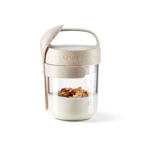 Lékué Jar to go Organic 400ml  - Herbruikbare lunchbeker met lepel en inzetbakje