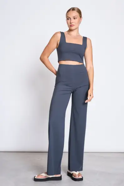 JAN 'N JUNE  Wijde Broek Marlene Effen Grijs
