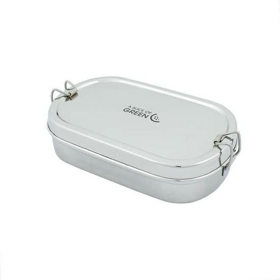 Oval Rectangle Lunch Box Kangra, RVS broodtrommel met mini container.
