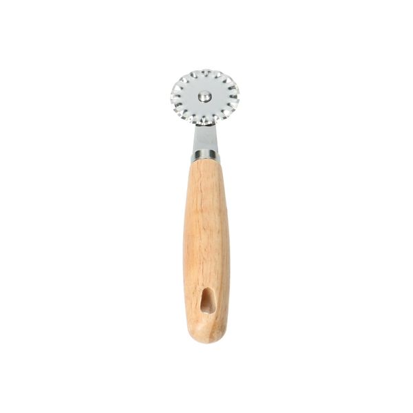 Deegwieltje/radeerroller met rubberhouten handvat, RVS
