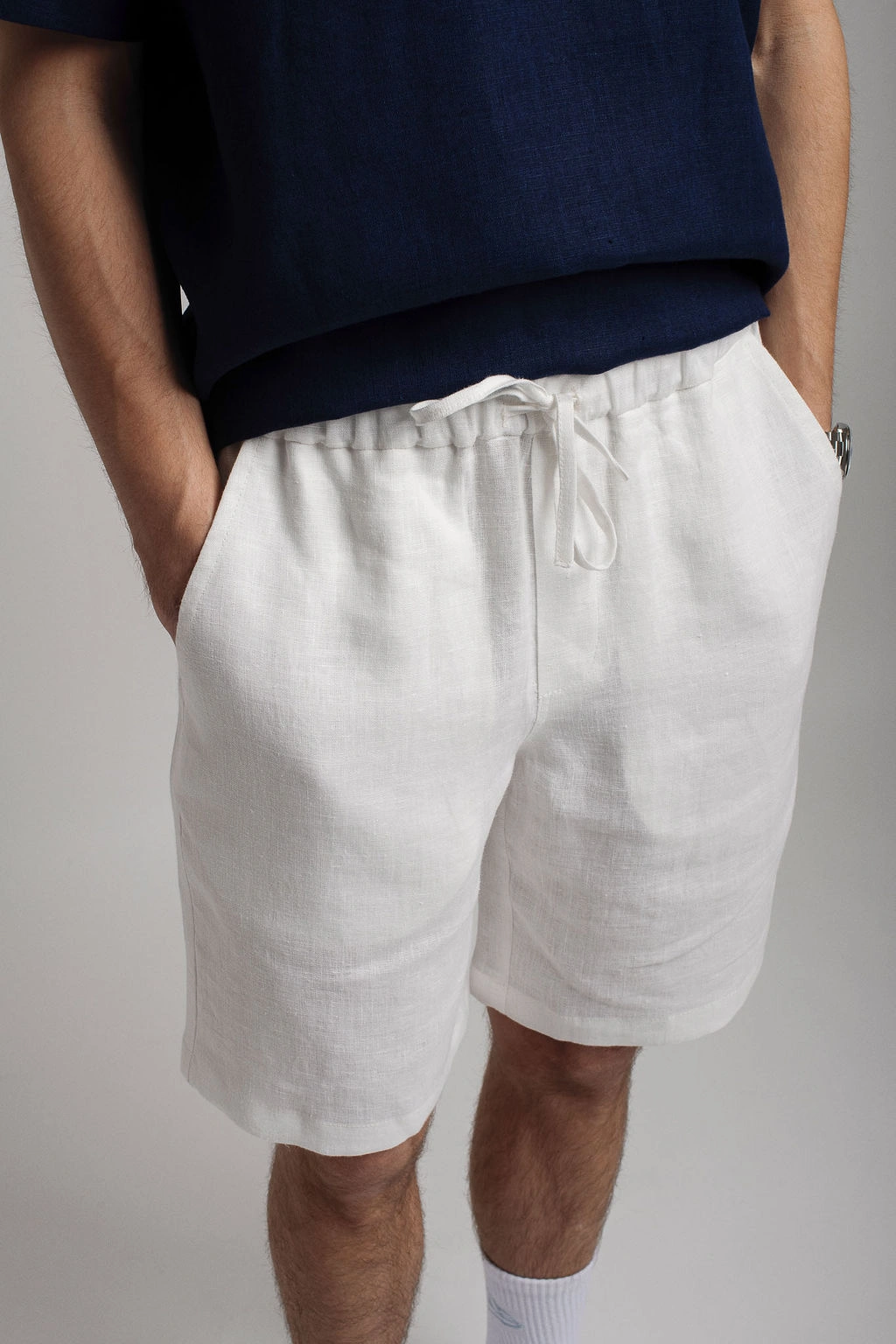 Amber Linen mannen vegan Shorts Miami Wit