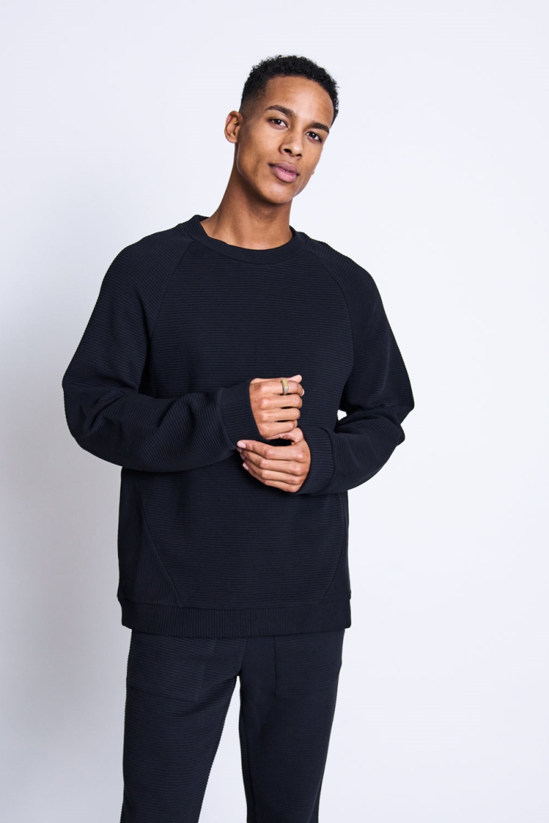 JAN 'N JUNE mannen vegan Sweatshirt Toulon Rib Zwart