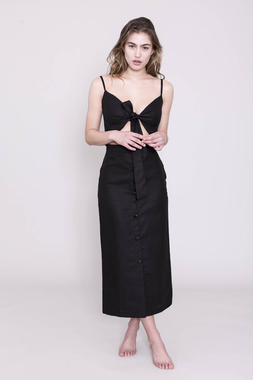 The Annie - Linen Crop Top - Black
