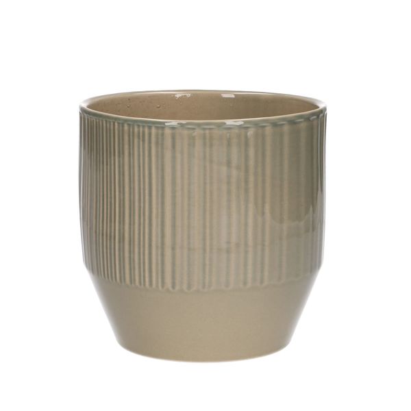 Bloempot, aardewerk, zachtgroen verticale streep, Ø 13 cm