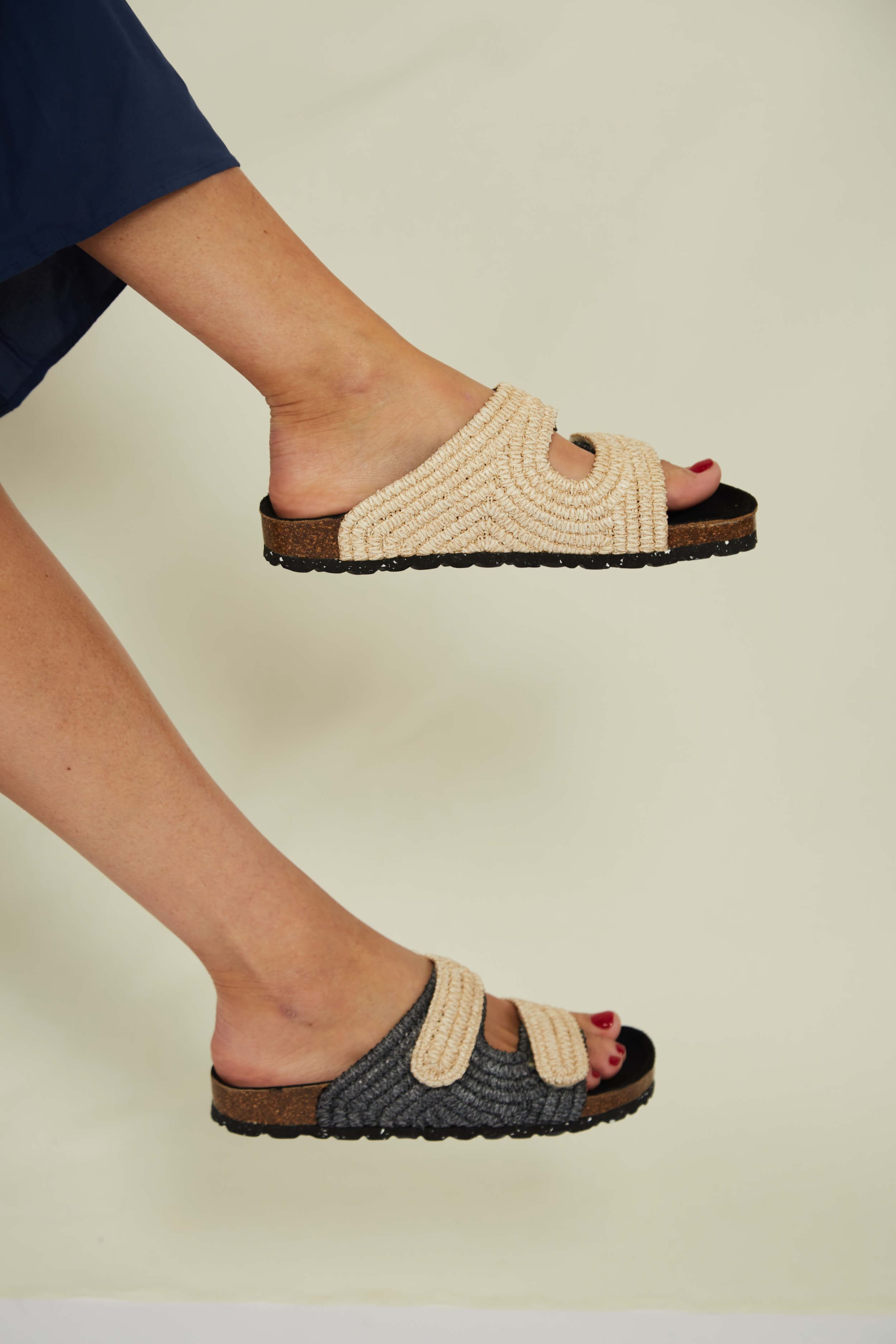 Momoc Vegan Sandalen - Rafia Zandgrijs
