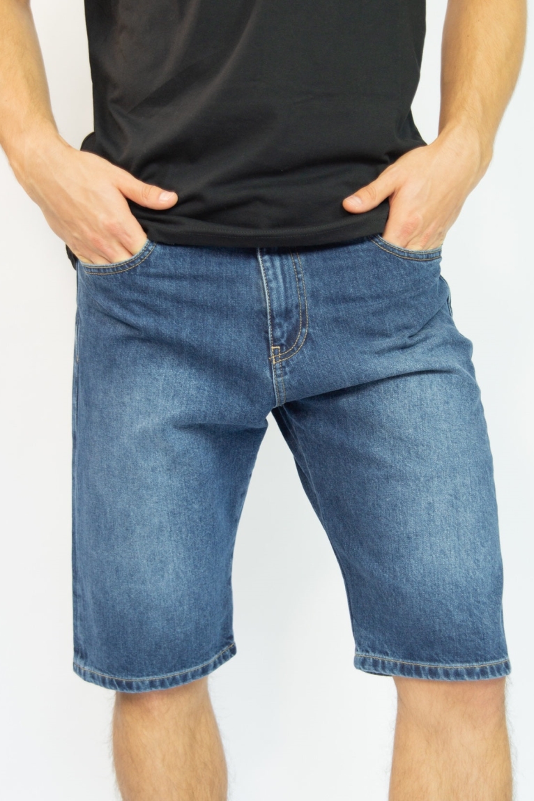 TORLAND mannen vegan Denim Short Shane Mid Indigo Blauw