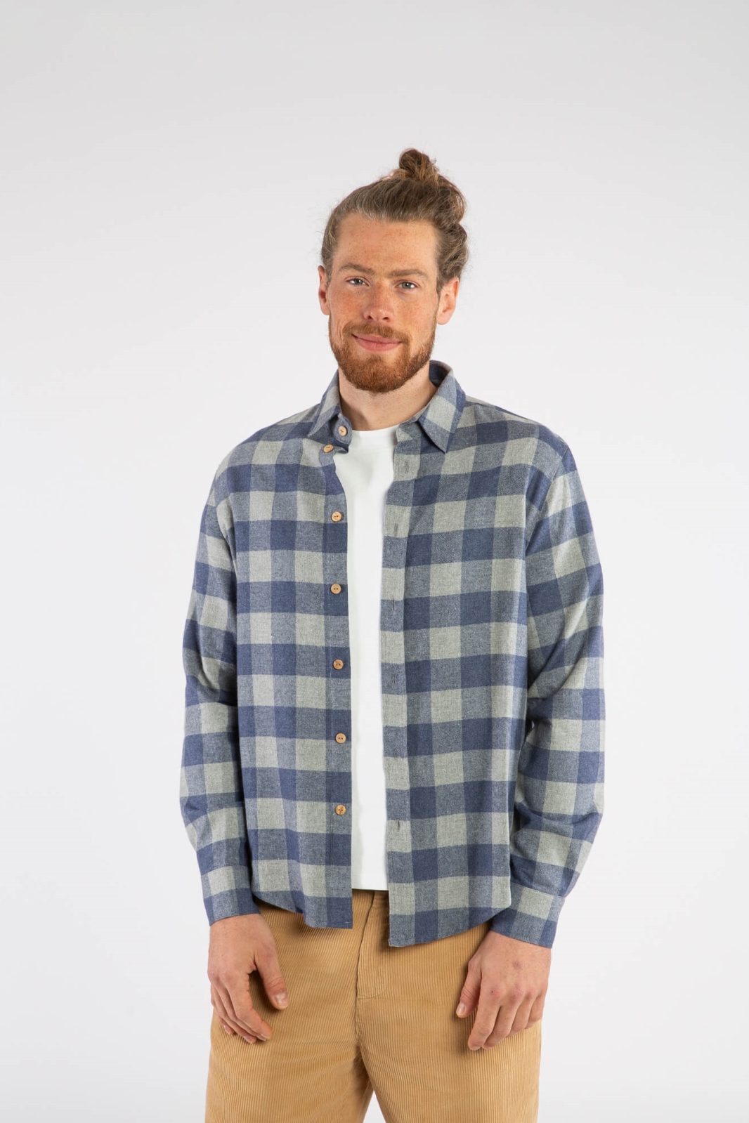 MATONA mannen vegan Overhemd Flanel Geruit Blauw