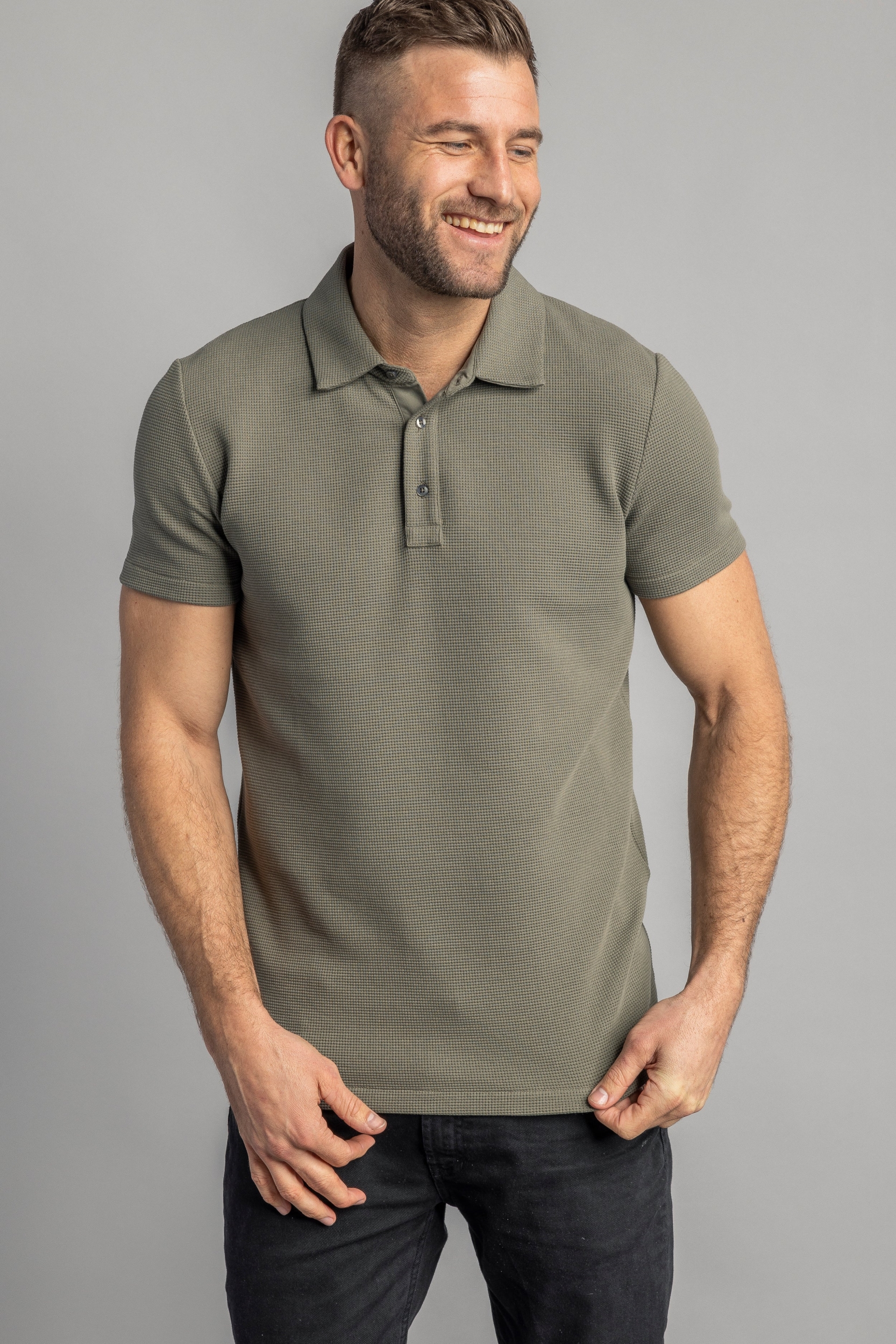 DIRTS mannen vegan Poloshirt Wafel PiquÃ© Dusty Olijf