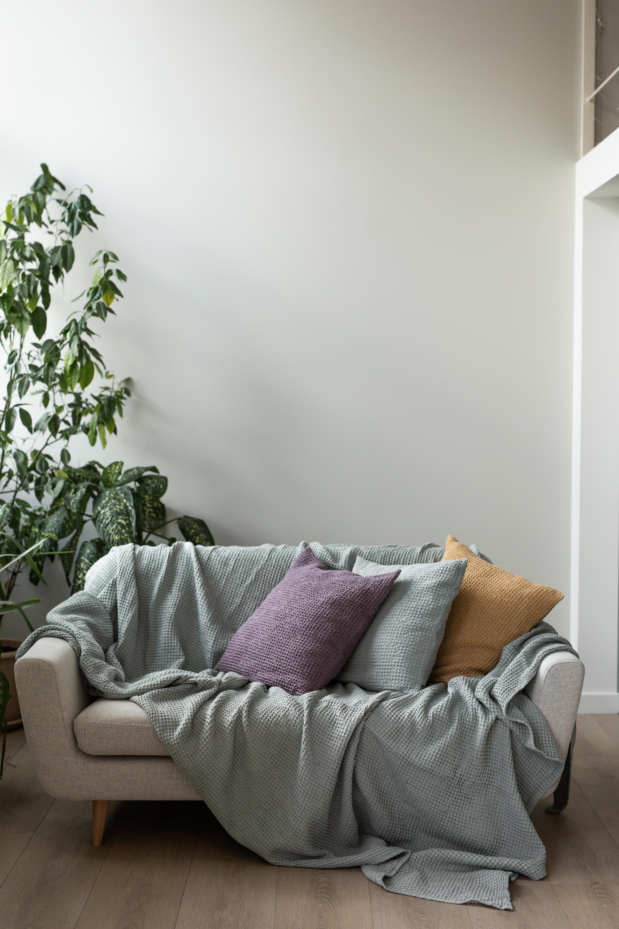AmourLinen  Linnen Wafeldeken Saliegroen