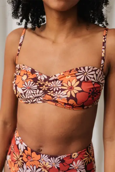 TWOTHIRDS  Bikini Top Saddle Retro Flower Brown