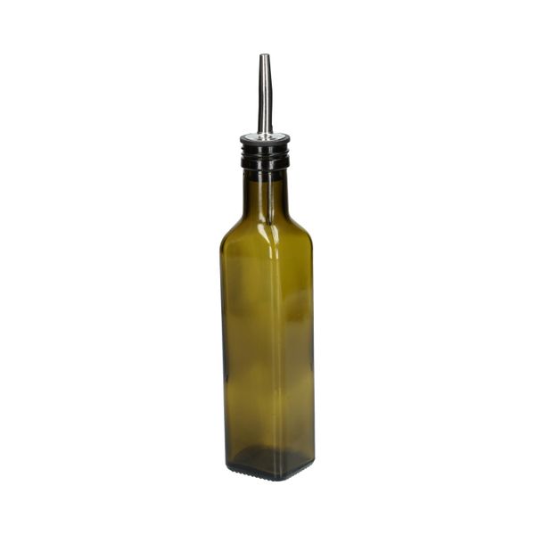 Olie/azijnfles, olijfgroen glas, vierkant, 250 ml