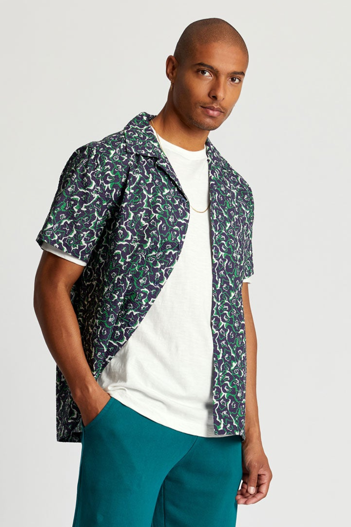 KOMODO mannen vegan Overhemd Spindrift Marine Print
