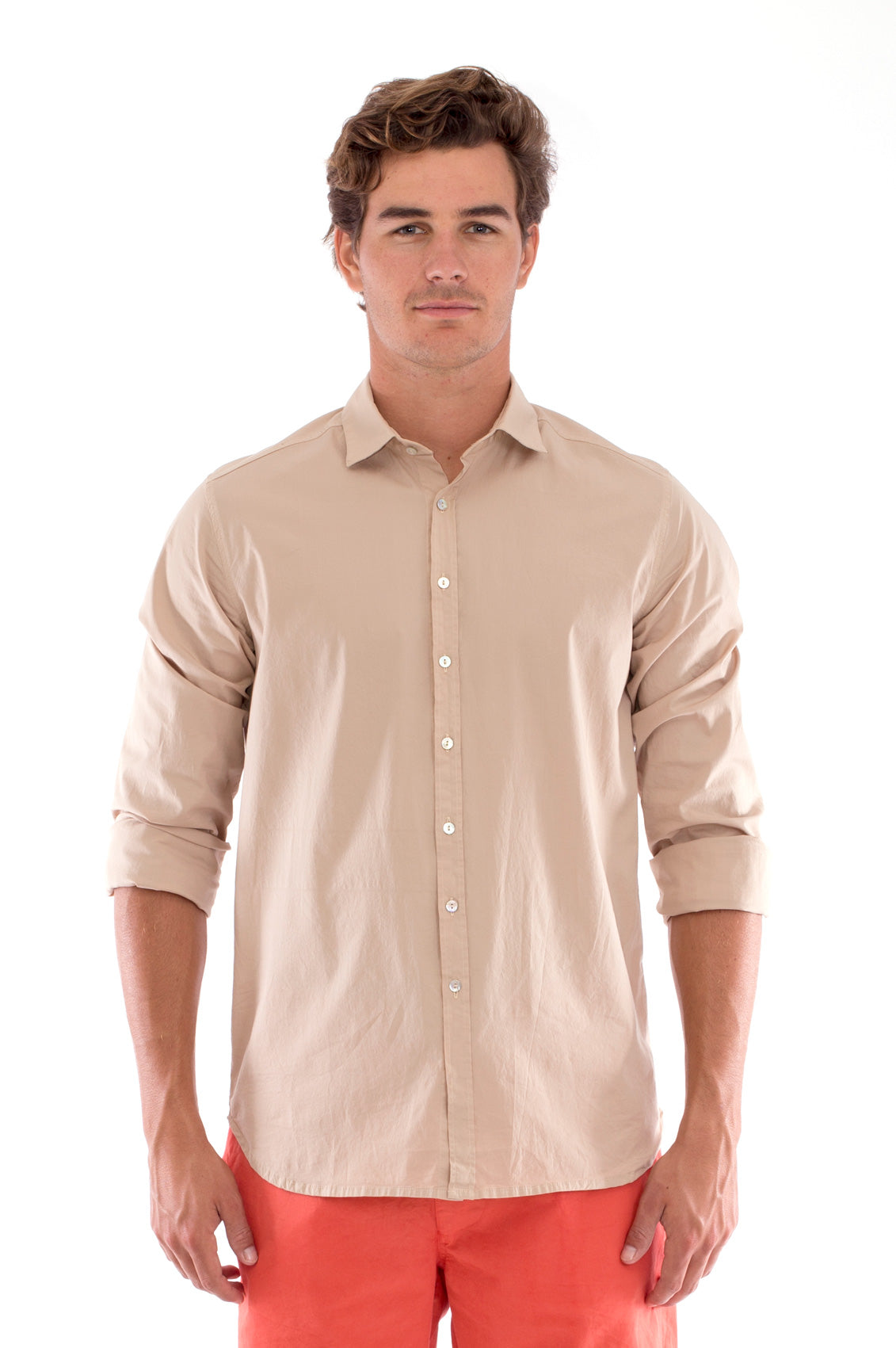 RAVENS VIEW IBIZA mannen vegan Overhemd Phoenix Zandbeige
